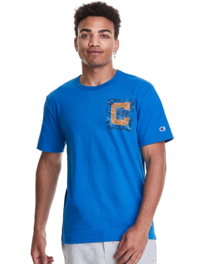 Champion Heritage Camo Cross Stitch C Logo T-Shirt Heren - Blauw - Belgie 8401RGTUA